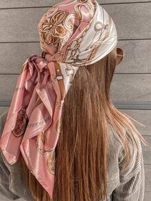 女士印花头巾，时尚户外头巾，适合春、夏、秋季，可用作头巾、领巾、衬里、服装配饰、方巾，用于包裹和装饰头部，也可用作发饰。 - 彩色 - 查看 3