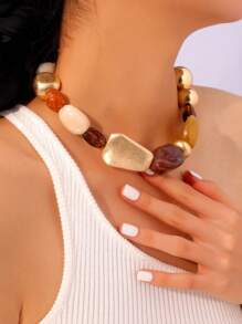 1 件时尚复古夸张波西米亚风格厚棕色亚克力串珠项链，适合女性、情侣、派对、日常穿着、奢华高端 - 彩色 - 查看 3