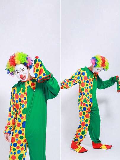 Disfraz de payaso divertido para fiestas de Navidad, carnaval y actuaciones, adecuado para diversas fiestas festivas, juegos de roles y utilería para actuaciones en el escenario (Sombrero + Atuendo)