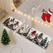 1 buc/90 buc Crăciun: Moș Crăciun și pomi de Crăciun imprimați robinet, covoraș de uscare absorbant de apă, covoraș retro pentru cafea, absorbant de apă cu uscare rapidă, covoraș de uscare absorbant de apă pentru toaletă și bucătărie pe bază de cauciuc, potrivit pentru robinete utilizate în birouri, ferme comerciale și case, decorațiuni decorative pentru bucătărie în magazine