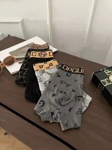 4-Piece Set Of High-End Black Gold Men's Boxer Shorts, Teen Men's Underwear, Summer Breathable Men's Boxer Shorts For Gifting Boyfriends, Machine Washable