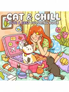 Livro de colorir "Gatos e Chocolate Quente" com 48 páginas, adequado para adultos e crianças, com desenhos ousados e simples, ideal para relaxar. Pode ser usado como presente de Natal, Halloween, aniversário, Dia das Crianças, material escolar e para a volta às aulas. [Essencial para pintura à mão] Livro de colorir, sem necessidade de decalque, basta pintar. - Multicolorido - Ver 10