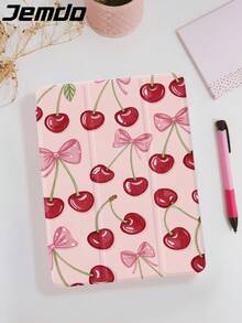 1 Peça Capa Protetora com Estampa de Flor de Cerejeira Rosa e Laço Compatível com iPad 10.2"/12.9" iPad Pro 11" 2021/2020/10th Geração/Mini4/5/6, Galaxy Tab A8 10.5" 2022, Matepad 10.4"/Tab, Tablets, com Slot para Lápis, Suporte para Modo Dormir/Despertar Automático - Multicolorido - Visão 3