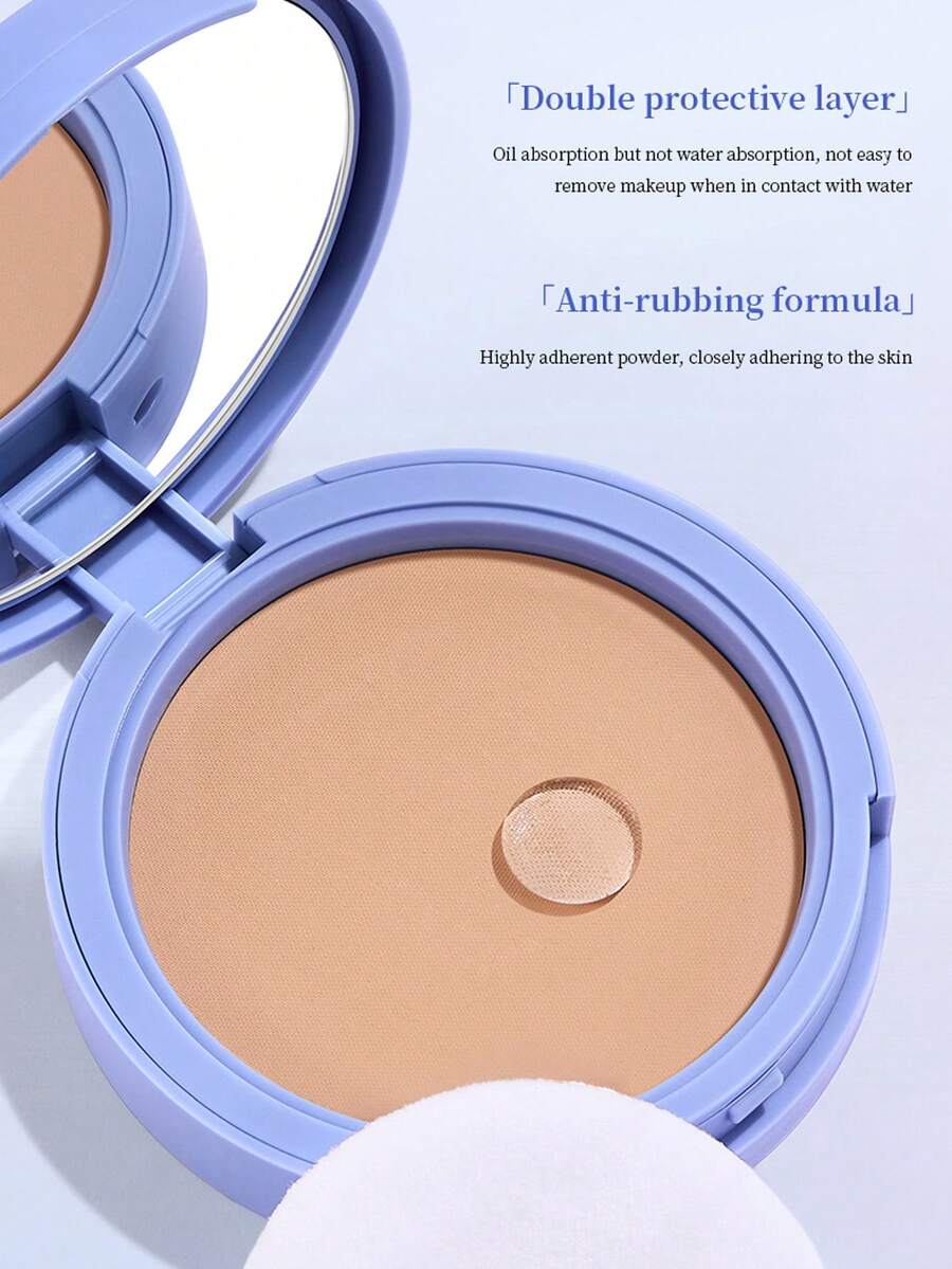 Life Girls 1 pieza Polvo compacto mate de control de aceite, de larga duración, sin manchas, ligero y transpirable, con borla, crea un aspecto de maquillaje natural, polvo portátil para retoques