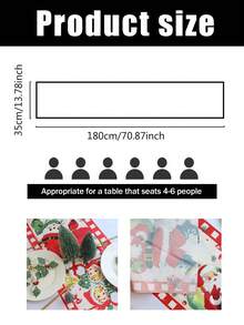 1pc Christmas Theme Tablecloth, 35x180cm, Vintage Style Pattern Design With Santa Claus & Snowman Motif, Suitable For Christmas Dining Room & Living Room Decor, Family Gathering, Winter Textile.