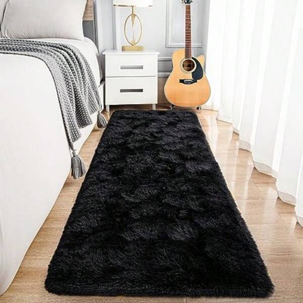 Black Runner Rug For Hallway2'x6' Long Area Rugs For Bedroom Living Room Non Slip Thick Shag Floor Carpet For Entryway Kitchen Dorm Nursery Bedside Room