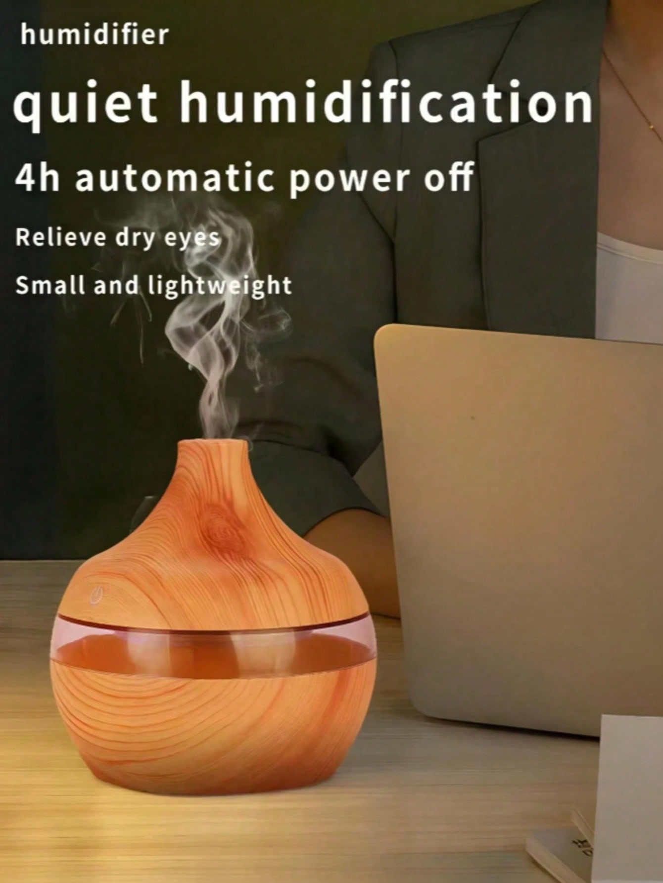 مرطب الهواء بتصميم الخشب مع إضاءة ليلية، يعمل بالط...