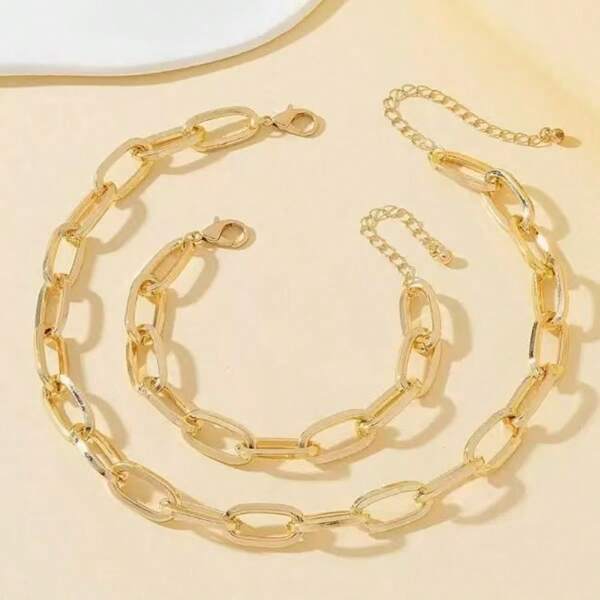 1 Set Minimalist Luxury Metal Necklace And Bracelet, Suitable For Women's Daily Wear And Gift Giving