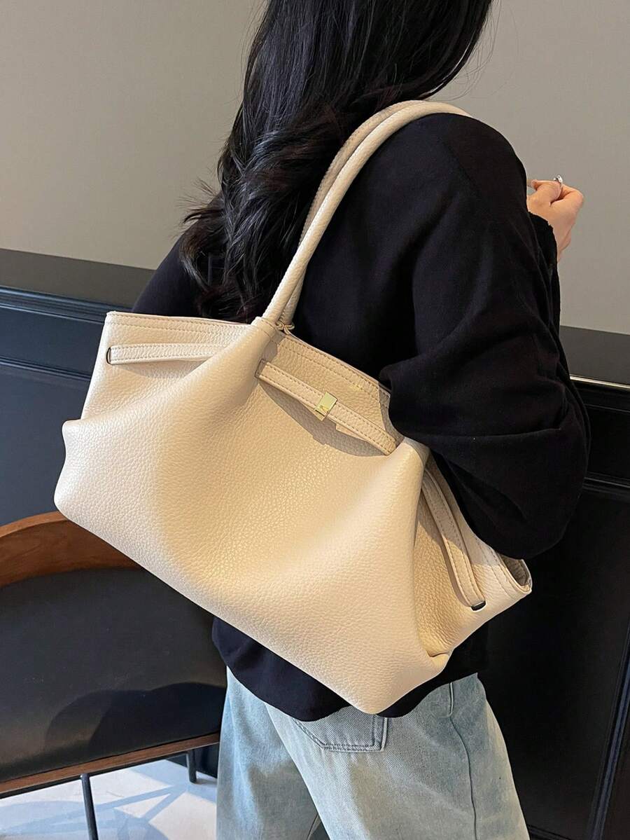 حقيبة كتف جلد اصطناعي كبيرة السعة بشكل كمأة ذات لون أحادي بسيطة عصرية للتنقل