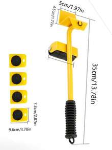 重型家具升降机和搬运工具套件，带 360° 旋转轮 - 5 件套防刮地板滑块，适用于木地板/瓷砖/地毯 | 专业级沙发/梳妆台/冰箱搬运系统 | 公寓搬家必需品、宿舍布置和家居装修工具 | 符合人体工程学的杠杆升降机，非常适合单人搬家、老年人和家居装修（黄色/红色）