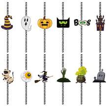 24 Counts Halloween Paper Straws,12 Accessory Patterns,Suitable For Family Gatherings, Holiday Parties And Daily Use