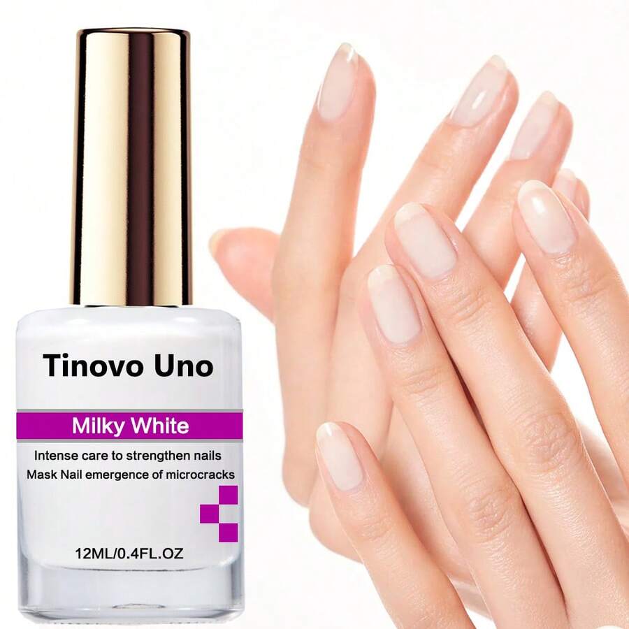 Tinovo Uno Milk White Nail Strengthener 12ml, Long-Lasting Shine Natural Quick Dry, Milky White For Healthy Nails