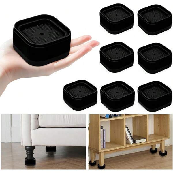 4 Pack Furniture Risers, Adjustable Bed Risers Heavy Duty Stackable Bed Raisers Table Desk Couch Chair Sofa Cabinet Bed Lift Height 1 (4, Black-2)