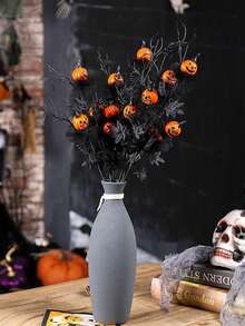 1 قطعة/4 قطع من باقة أوراق القيقب السوداء والقرع لعيد الهالوين، مصنوعة من مواد بلاستيكية، بطراز جوتيك بارتفاع 21 بوصة، سيقان قرع اصطناعية، أوراق القيقب وأغصان الهالوين للديكور الداخلي، قرع شبحي أسود ومراكز توت للديكور المنزلي وحفلات الاحتفال