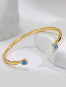 Charm-In Gold-Tone Turquoise Inlaid Bangle Bracelet, Fashion Jewelry, Non-Fading - Gold/Turquoise - View 2