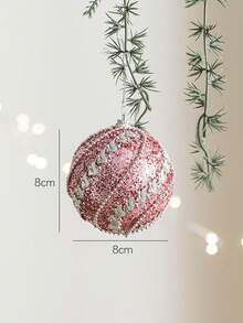 1pc 8cm Pink Foam Christmas Ball Ornament, Ins Style Christmas Tree Decor Pink Set, Glitter Girly Pink Christmas Tree Home Decoration Hanging Pendant