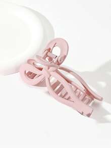 1pc 11cm/4.33inch Women's Solid Color Bowknot Large Hollow Hair Claw Clip, Elegant Sweet Campus Style, Suitable For Party, Dance, Daily Wear - Dusty Pink - View 5