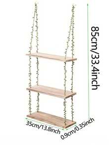 1pc Boho Chic Hanging Floating Shelf With Faux Ivy Garland Rustic Wooden Floating Shelves For Plant Display, Photo Frames, And Decorative Accents, Easy Assembly, Perfect For Bohemian Home Decor, Boho Wall Decor