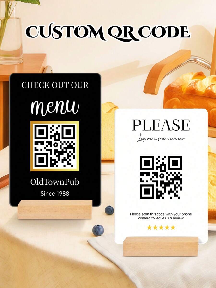 1pc Customized QR Code Sign, Personalized Business Review Sign, Customized Business Display Sign, Personalized QR Code Social Media Logo, Customized Menu Display Sign, Personalized Social Media Plaque, Business Sign, Salon Sign, Menu, Price List, Business Sign, QR Code Sign, Stylish, Simple, Unique Personalized Custom Gift - Multicolor - View 1
