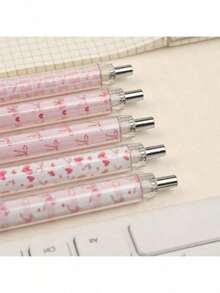 5/3/1 Pink Retractable Tip Pen Set - Cute Cartoon Design With Ring Print, Colorful Thank You Gift, Perfect For Office, School, Gift, Back To School Season