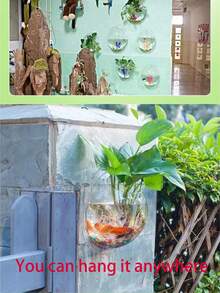 Acvariu de perete cu diametrul de 26 cm/Acvariu decorativ/Vază decorativă de perete suspendată/Sticlă hidroponică decorativă de perete suspendată/Acvariu pentru curte exterioară/Cameră de zi/Dormitor/Decor de birou, Poate fi agățat oriunde, De asemenea, se poate decora cu flori conservate și plante hidroponice, DIY, Amenajare peisagistică pentru acvariu, Vine cu plasă de pescuit