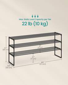 SONGMICS Shoe Rack, 3 Tier Shoe Organizer, Metal Shoe Storage Shelf For 18 Pairs Of Shoes, Easy To Assemble, Entryway, Black - màu đen - Xem 2