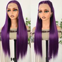 13X6 Free Part Platinum Blonde Lace Front Wigs 28 Inch Pre Plucked Long Straight Hair Wigs Glueless Soft Ash Blonde Colored Wigs Heat Resistant Fiber Hair Synthetic Lace Front Wigs For Women For Daily Christmas Party Cosplay Use - 紫羅蘭色 - 查看 4