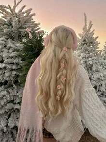 1/2 Khăn choàng cổ màu trơn, ấm áp mùa đông, khăn choàng len dệt kim dày tua rua, có thể đeo - Màu Hồng baby - Xem 5