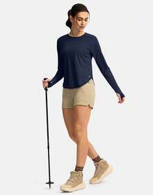 Womens Shirts UPF 50+ Lightweight Quick Dry Long Sleeve Workout Hiking Tops Outdoor - Navy - View 6
