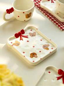 1pc French Ins-Style Handpainted Embossed Bow Ceramic Cup, Cute Polka Dot Floral Mug, Asymmetrical Water Cup, Home Afternoon Tea Coffee Cup, Latte Art Cup, Design Handmade Cup, Dessert Cup, Water Mug, Breakfast Milk Cup, Gift Cup Back To School - Multicolor - View 11