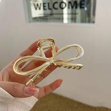 1 PC Golden Bowknot Hair Claw Clip Alloy,Elegant Non-Slip Strong Hold Grip Hair Jaw Clip,Non-Slip Alloy Design For Thick Hair,Hair Catcher Clip,School Stuff, College - 金色 - 查看 2