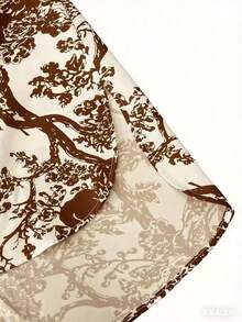 秋冬季女式加大码复古随机印花休闲宽松衬衫，优雅奢华上衣，适合度假、海滩、万圣节、圣诞节、新年、感恩节、派对、郊游等场合。 - 酒紅色 - 查看 4