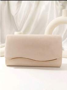 Beige Large Women Clutch Purse Evening Bag Prom Handbag With Detachable Chain For Wedding Velvet Elegant - Apricot - View 2