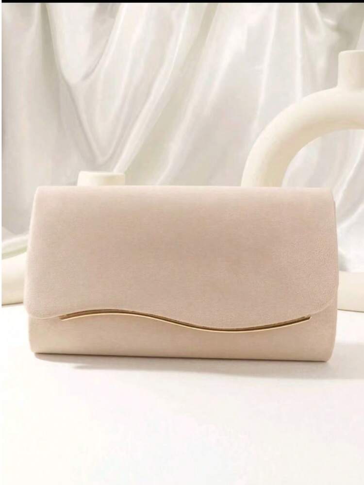 Bolso de mano grande de mujer en beige, bolso de noche elegante de terciopelo con cadena desmontable para bodas y eventos - Albaricoque - Añade 2