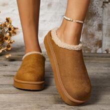 2024冬季新款外贸女款加绒保暖厚底无跟包头羊毛半拖鞋 - 駝色新款 - 查看 6