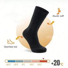 1 đôi tất ấm áp, tất len Merino cao cấp, tất giữ ấm mùa đông, tất đi bộ ngoài trời unisex, tất dày ấm cao đến giữa bắp chân, thích hợp cho công việc, đi bộ, leo núi, chạy bộ, trượt tuyết và các hoạt động ngoài trời. - màu đen - Xem 2