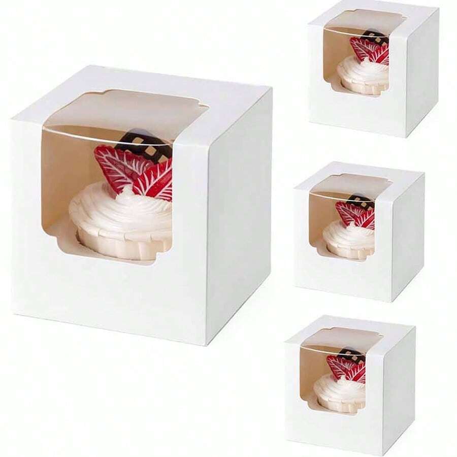 5/10/20pcs Cupcake Boxes With Clear Window, Paper Cupcake Boxes With Snap Lock, Stackable Deep Cupcake Storage Boxes, Suitable For Wedding, Birthday, Christmas, Halloween, Thanksgiving And Other Parties, Also Applicable For Various Occasions - Paper - View 1