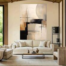 1pc Abstract Black & Beige Wall Art - Hand-Painted Minimalist Canvas Painting, Large Frameless Home Decor For Living Room Or Office, Textured Abstract Design, Neutral Wall Art, Living Room Artwork | Abstract Wall Art | Frameless Canvas, Wall Decor