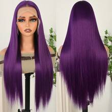 13X6 Free Part Platinum Blonde Lace Front Wigs 28 Inch Pre Plucked Long Straight Hair Wigs Glueless Soft Ash Blonde Colored Wigs Heat Resistant Fiber Hair Synthetic Lace Front Wigs For Women For Daily Christmas Party Cosplay Use - 紫羅蘭色 - 查看 6
