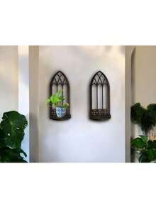 Gothic Window Shelf- Unique Cathedral Wood Shelves For Plants, Candles, And Treasures- Ideal Home Decor Gift - Coffee Brown - View 2