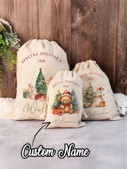 1pc- Customized Christmas Bear Sack, Personalized Christmas Tree, Snowman, Bear, Rabbit Gift Bag, First Christmas Gift, Special Delivery Christmas Eve Box, Santa Claus Sack, Purchase Personalized Santa Claus Sack, Personalized Christmas Bag Name And Beginning, First Christmas Gift Bag, Santa Claus Giant Sack Gift,