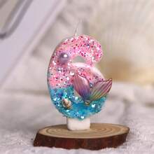 1pc Numeric Birthday Candle, Premium Candle With Elegant Fish Tail Pattern, Digits 0-9, Ideal For Romantic Parties, Also Suitable For Holiday And Anniversary Celebration Cakes, Shiny Numeral Candle, Especially Suitable For Girls - Blue Pink - View 15