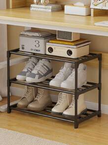 2 层节省空间的鞋架 - 耐用的金属和塑料多功能储物架，用于存放鞋子、靴子、珠宝、手表 - 坚固紧凑的设计，适用于入口、壁橱、小空间、鞋子收纳整理器 1 件多层鞋架、床下鞋架、鞋子收纳架、易于存放和整理家用鞋子、多功能储物架、节省空间的鞋架、大容量车库鞋架，适用于卧室、走廊，可容纳 2 双大鞋或 3 双小鞋