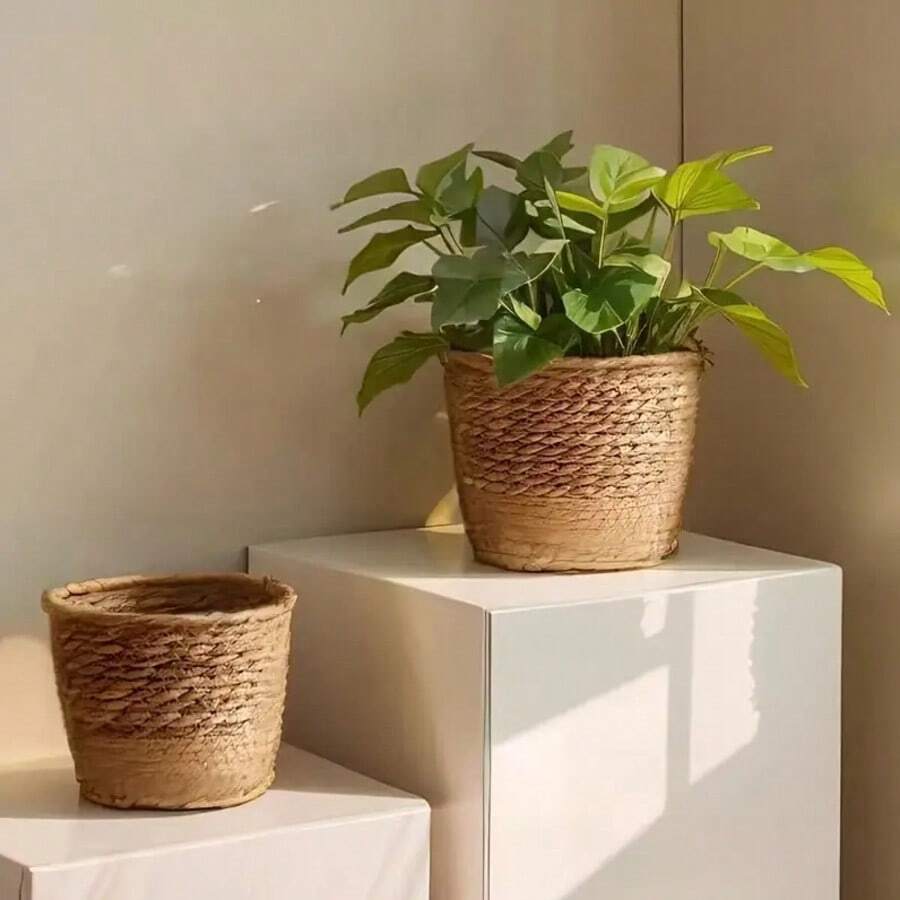 Unique Nordic Style Handmade Rattan Flower Pot With Plastic Liner | Home Decor Nordic Style Plant Lover Rattan Craft Home Aesthetics Vase Room Decor Flower Vase Glass Vase
