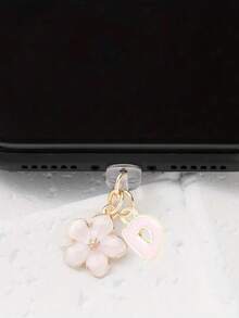 1 件时尚粉色花卉字母手机防尘塞，精致 A-Z 字母金属挂件，适合作为女性生日礼物，兼容 Lightning（5-14）/ Type-C 接口 - 粉色 - 查看 9