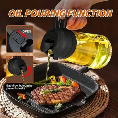 470ml 透明塑料双油分配器，配有防漏挤压盖，非常适合精确倒出橄榄油、醋或酱油，适用于沙拉酱、烧烤、煎炸、空气炸锅、家庭烹饪和商业食品制备。