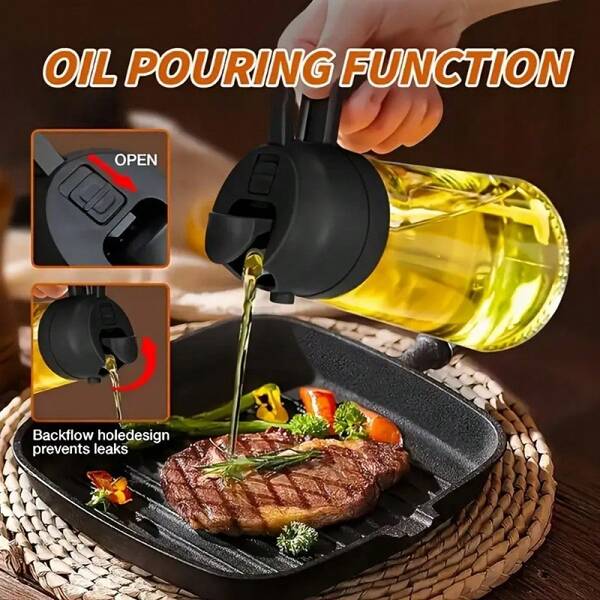 470ml Transparent Plastic Dual Oil Dispenser With Leak-Proof Squeeze Caps, Ideal For Precise Pouring Of Olive Oil, Vinegar, Or Soy Sauce, Suitable For Salad Dressing, BBQ, Frying, Air Fryers, Home Cooking, And Commercial Food Preparation.