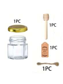 1.5盎司六角形迷你玻璃蜂蜜罐 - 1个/4个/10个/20个/30个套装，配木托盘、金色盖子、感谢卡和麻绳，是婴儿派对、婚礼和聚会的理想之选，也可用作婚礼回礼和派对回礼。