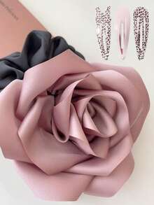 1个/2个/3个/4个/5个/6个装 手工大玫瑰发圈，缎面玫瑰优雅发圈，玫瑰马尾发圈，玫瑰花手链发绳头饰弹力发带 - 彩色 - 查看 3