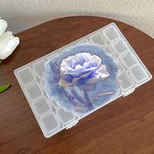 1pc 28/56 Detachable Small Box, Blue Floral Transparent Dust-Proof Divided Plastic Storage Box, Portable Earring Organizer Box, Small Anti-Oxidation Jewelry Box With Lid, Dust-Proof Waterproof Gift Box - Multicolor - View 2